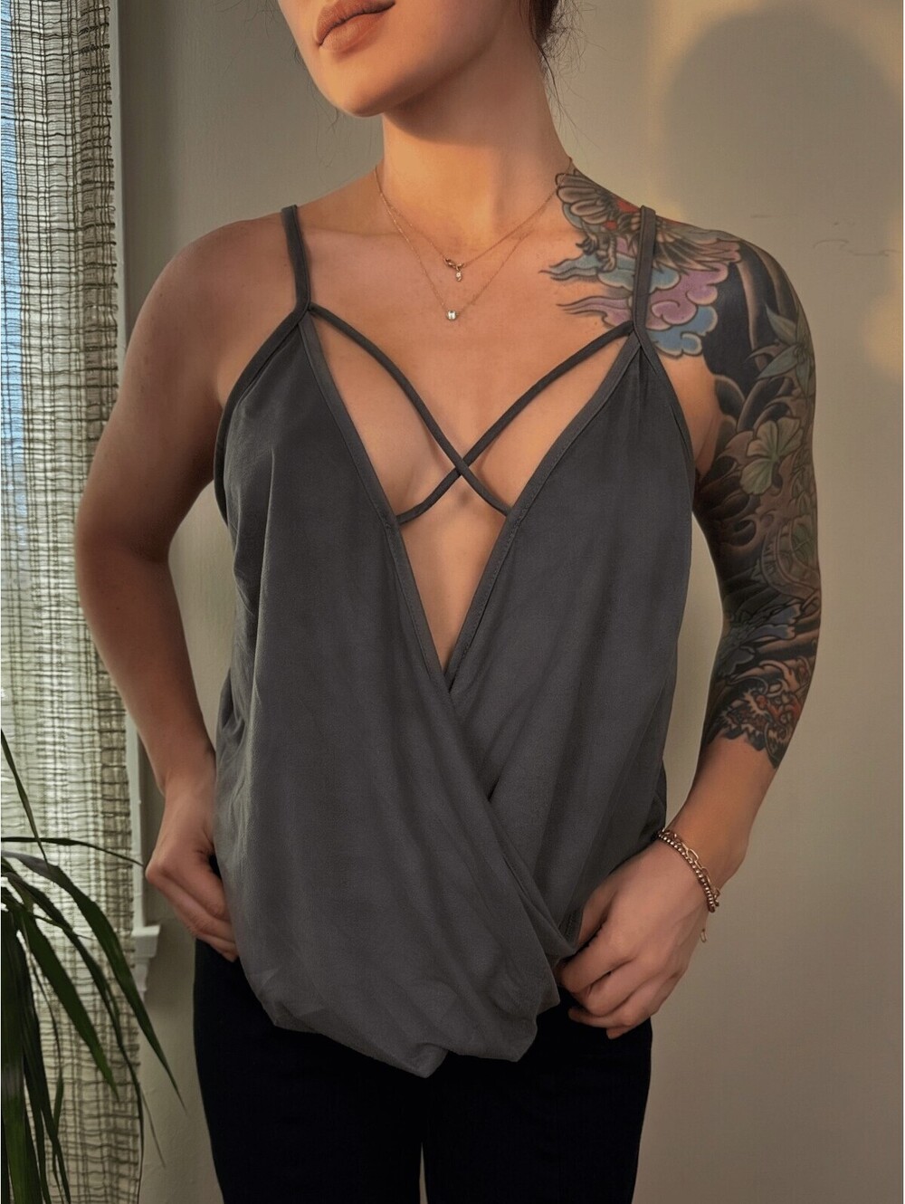 Y2K Charlotte Russe Charcoal Draped Strappy Going Out Top L